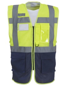 Hi-Vis Open Mesh Executive Waistcoat Kleur FLUOGEEL/MARINEBLAUW
