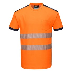 T-Shirt Hi-Vis Vision Kleur FLUORESCENT ORANGE/NAVY