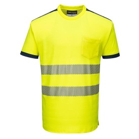 T-Shirt Hi-Vis Vision Kleur FLUOGEEL/MARINEBLAUW