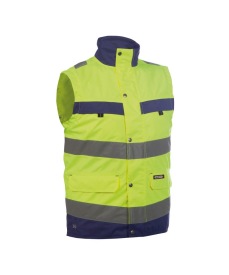 Bilbao Hoge zichtbaarheidsbodywarmer Kleur FLUOGEEL/MARINEBLAUW