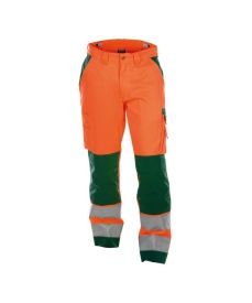 Buffalo 300 gr signalistie werkbroek met kniezak   Kleur FLUO-ORANJE/FLESSENGROEN