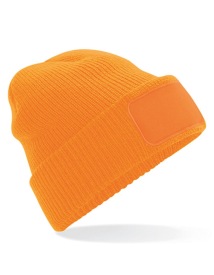 Muts gebreid met patch Kleur FLUORESCENT ORANGE