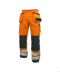 Glasgow Hoge zichtbaarheidsholsterzakkenkbroek met Kleur FLUO-ORANJE/FLESSENGROEN