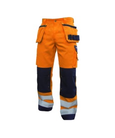 Glasgow Hoge zichtbaarheidsholsterzakkenkbroek met Kleur FLUO-ORANJE/MARINEBLAUW
