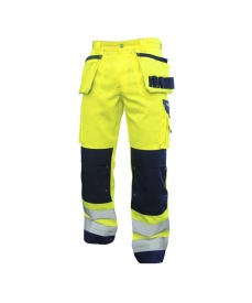 Glasgow Hoge zichtbaarheidsholsterzakkenkbroek met Kleur FLUOGEEL/MARINEBLAUW