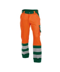 Lancaster 290 gr Hoge zichtbaarheidswerkbroek      Kleur FLUO-ORANJE/FLESSENGROEN