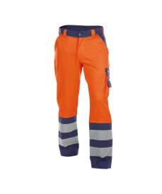 Lancaster 290 gr Hoge zichtbaarheidswerkbroek      Kleur FLUO-ORANJE/MARINEBLAUW