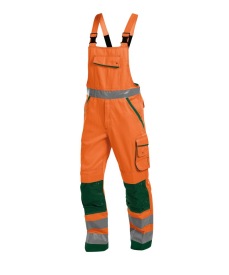 Malmedy Hoge zichtbaarheidsbretelbroek met kniezak Kleur FLUO-ORANJE/FLESSENGROEN