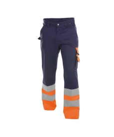 Omaha 300 gr Hoge zichtbaarheidswerkbroek          Kleur MARINEBLAUW/FLUO-ORANJE