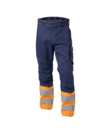 Phoenix Hoge zichtbaarheidswerkbroek  300gr Kleur MARINEBLAUW/FLUO-ORANJE