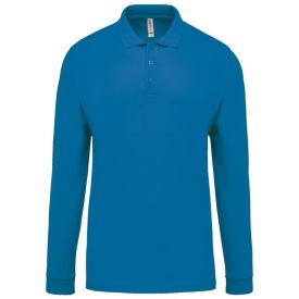 Men's long-sleeved piqué polo shirt Kleur TROPICAL BLUE