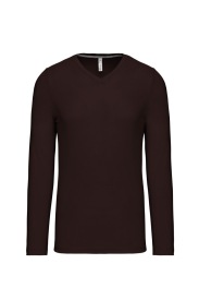 Long-sleeved V-neck T-shirt K358 Kleur CHOCOLATE