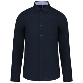 Long-sleeved washed cotton poplin shirt K517 Kleur NAVY