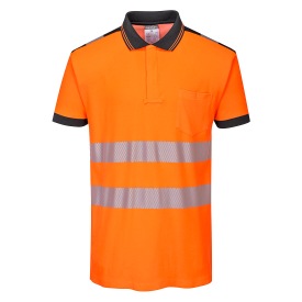 Polo Hi-Vis Vision Kleur ORANGE FLUO/NAVY BLUE