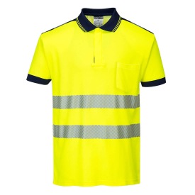Polo Hi-Vis Vision Kleur YELLOW FLUO/NAVY BLUE