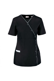 Ladies’ polycotton smock with press studs Kleur BLACK