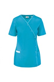 Ladies’ polycotton smock with press studs Kleur TURQUOISE