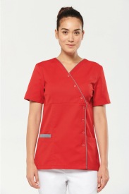 Ladies’ polycotton smock with press studs Kleur DEEP RED